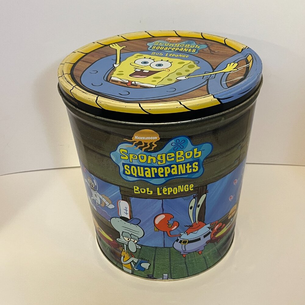 Vintage SpongeBob Doritos Chip Tin With Lid Viacom 2004 Large Metal Can 11.5"x10